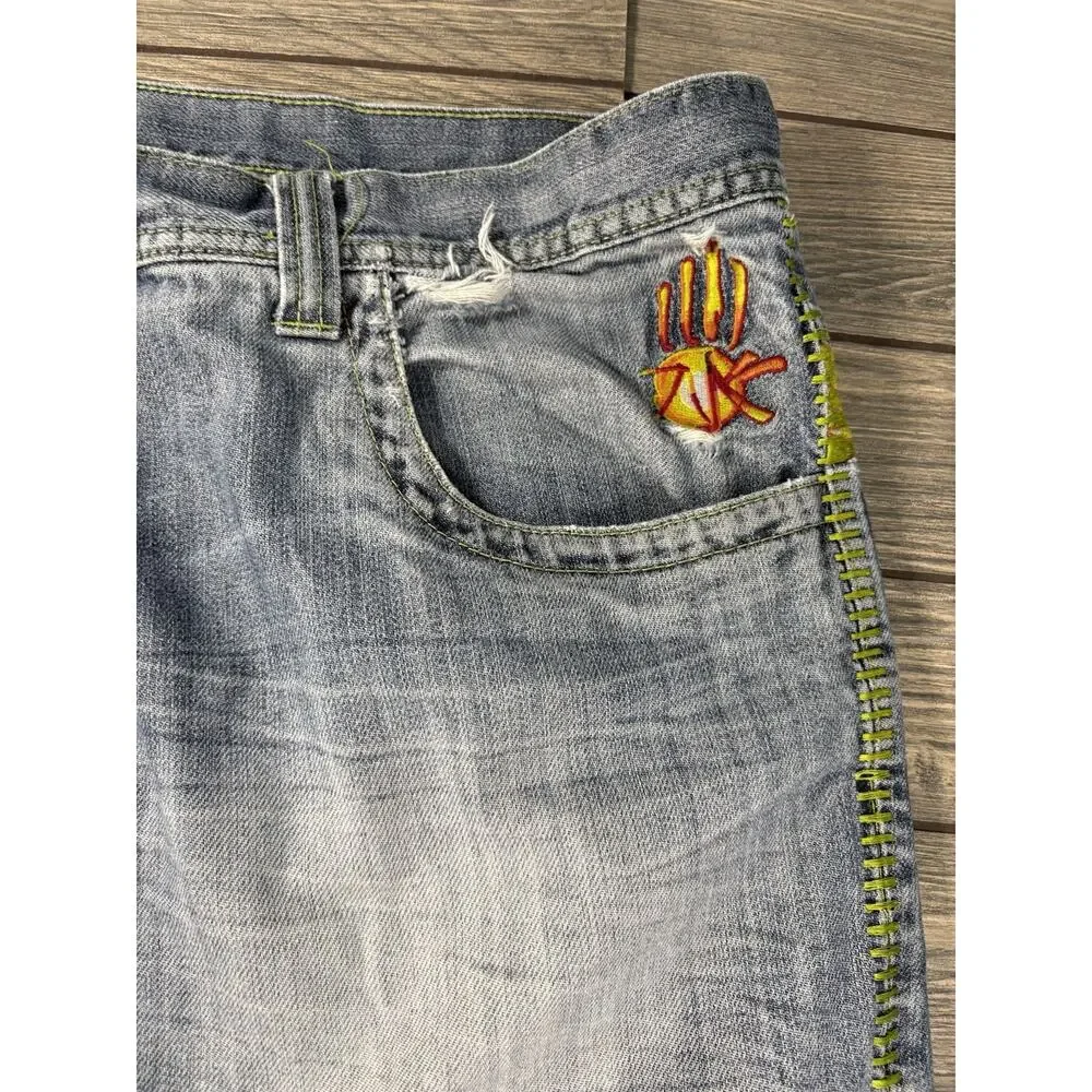 Miskeen Jeans Mens 44 Originals Streetwear Straight Embroidered Patchwork Y2K
